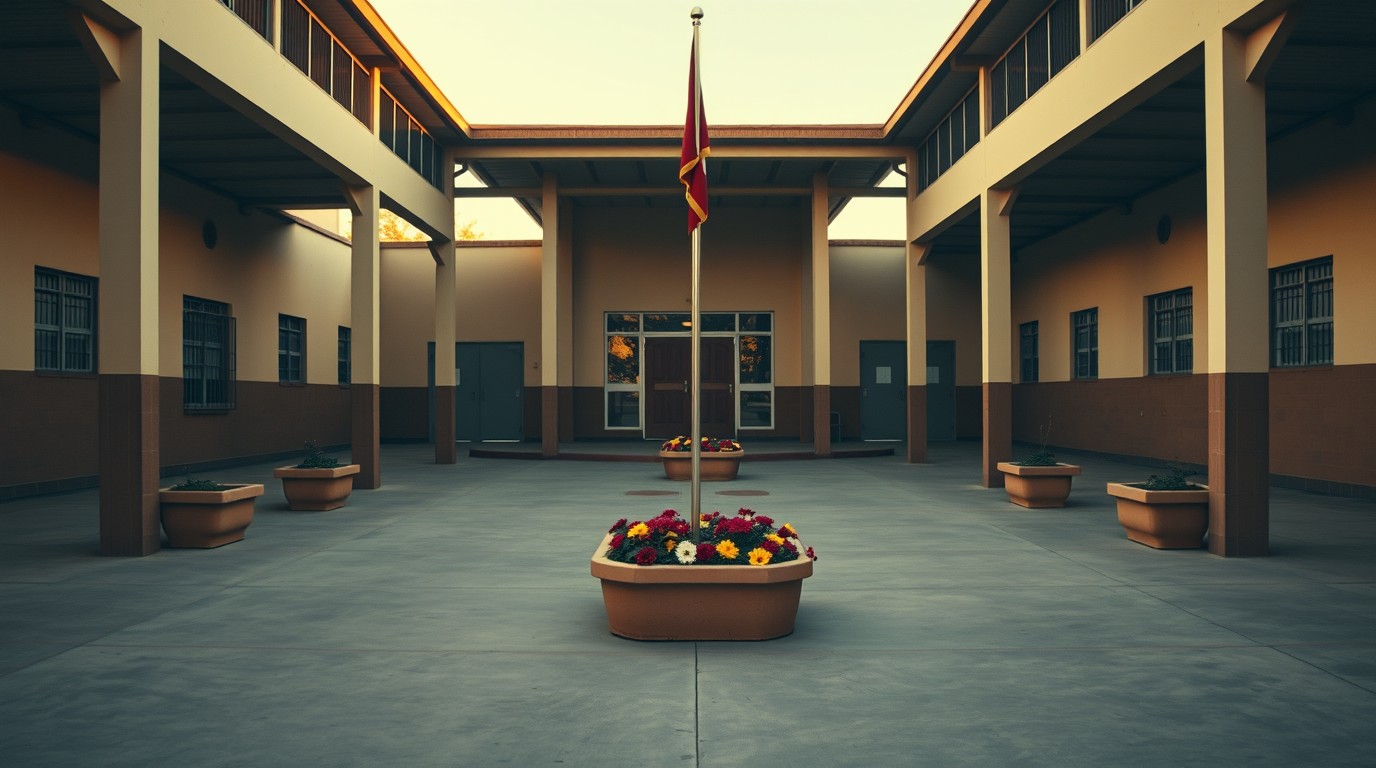 Patio de escuela primaria en Sinaloa durante el megapuente de Día de Muertos